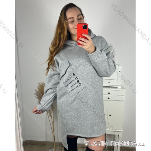 Šaty teplé mikinové oversize dlouhý rukáv dámské (3XL/4XL ONE SIZE) ITALSKÁ MÓDA IMD23804