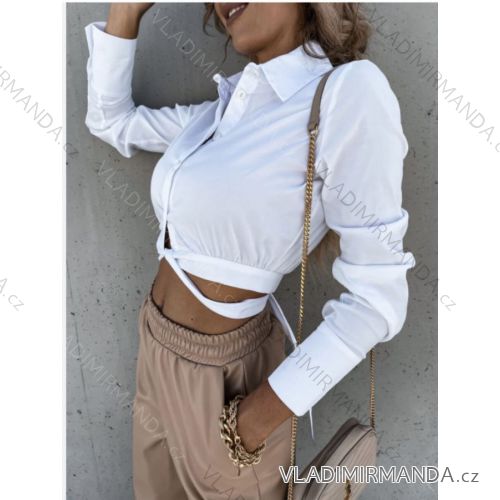 Košile croptop se zavazováním dlouhý rukáv dámská (S/M ONE SIZE) ITALSKÁ MÓDA IMWAA233873/DUR bílá S/M