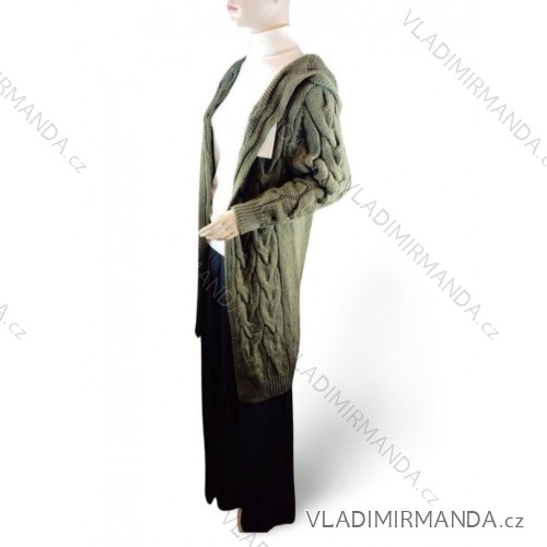 Cardigan pletený dlouhý rukáv dámský nadrozměr (L/XL/2XL ONE SIZE) ITALSKÁ MÓDA IM423455/DR XL/2XL Khaki