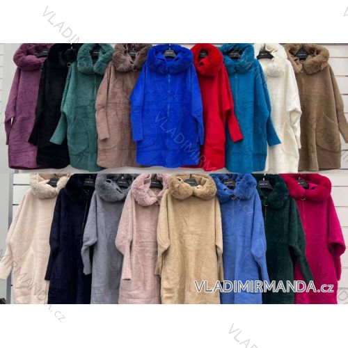 Women's Long Sleeve Hooded Alpaca Coat (S/M ONE SIZE) POLISH FASHION IMWK23747