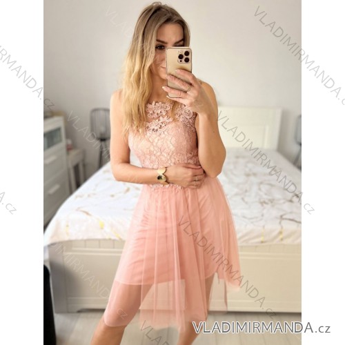 Women's strapless lace party dress (S/M ONE SIZE) ITALIAN FASHION IMC23349/DR old pink S/M