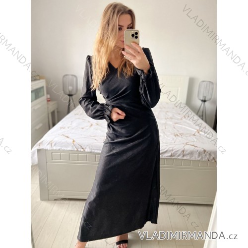 Šaty společenské dlouhé třpytivé dlouhý rukáv dámské (S/M ONE SIZE) ITALSKÁ MODA IMM23FS52861/DU Černá S/M