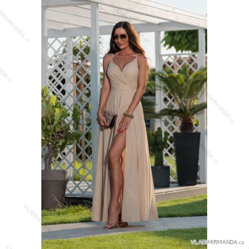 Women's Strapless Long Satin Party Dress (34-42) POLISH FASHION PMLEL24NATHALIE béžová 42