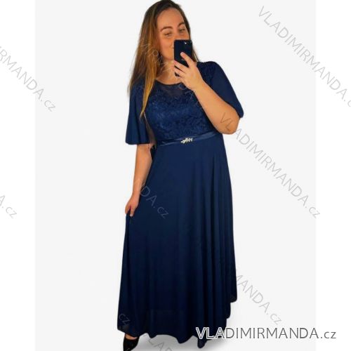 Šaty dlouhé společenské krátký rukáv dámské nadrozměr (XL/2XL ONE SIZE) ITALSKÁ MÓDA IMM23M80776/DUR - Barva   tmavě modrá - Velikost   XL/2XL