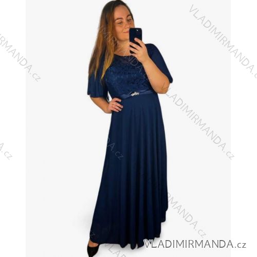 Šaty dlouhé společenské krátký rukáv dámské nadrozměr (XL/2XL ONE SIZE) ITALSKÁ MÓDA IMM23M80776