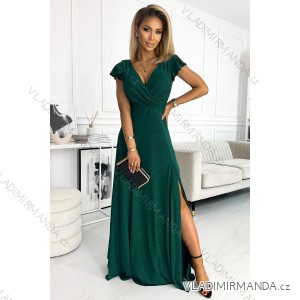 ŠATY CRYSTAL dlouhé třpytivé šaty s výstřihem - zelené NMC-411-1/DU