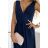 490-1 SUSAN Long brocade dress with a neckline and stitching at the waist - navy blue - Colour   dark blue - Size   L