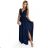 490-1 SUSAN Long brocade dress with a neckline and stitching at the waist - navy blue - Colour   dark blue - Size   L