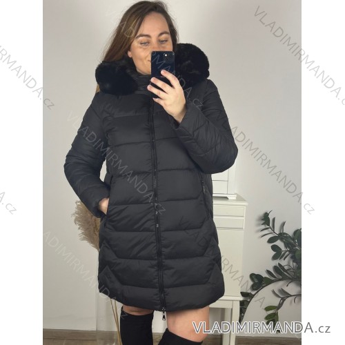 Bunda zimní s kapucí dámská nadrozměr (3XL-7XL) POLSKÁ MODA BLI2381296/DU Černá 5XL