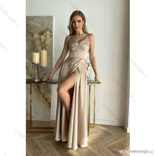 Women's Plus Size (42-46) Long Elegant Party Sleeveless Dress POLISH FASHION PMLBC23265-10 beige 38