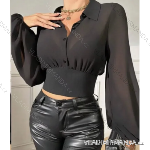 Croptop košilový dlouhý rukáv dámský (S/M ONE SIZE) ITALSKÁ MÓDA IMPBB24C31791