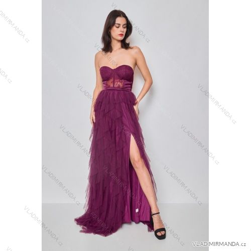 Langes, elegantes, trägerloses Partykleid für Damen (SL) FRENCH FASHION FMPEL23DORIANE Wein S