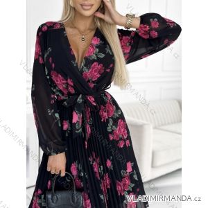 Šaty elegantní šifonové dlouhý rukáv dámské (S/M ONE SIZE) ITALSKÁ MÓDA IMWCH24010