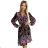 515-1 Pleated dress with a neckline, long sleeves and a tie at the waist - tiger pattern + pink flowers