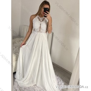 Šaty elegantní svatební společenské dlouhé na ramínka dámské (S/M ONE SIZE) ITALSKá MóDA IMM2218806-S