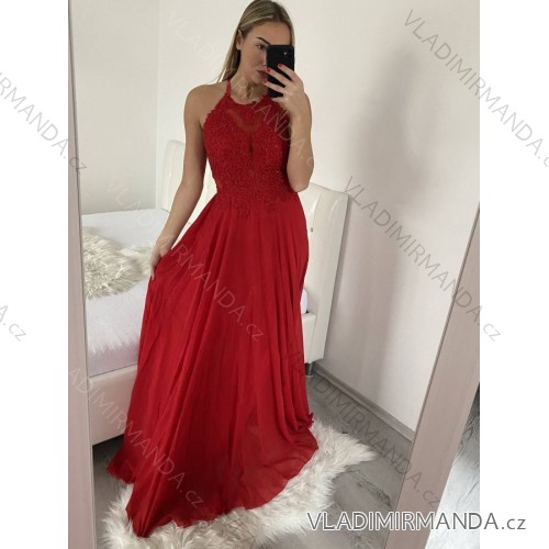 Šaty elegantní společenské dlouhé na ramínka dámské (S/M ONE SIZE) ITALSKá MóDA IMM2218806/DU -   červená -   S/M