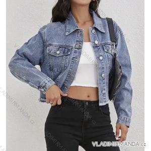 Bunda riflová jeans dlouhý rukáv dámská (S/M ONE SIZE) ITALSKÁ MÓDA IMPLP2472800023