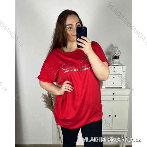 Tričko prodloužená krátký rukáv dámská nadrozměr (3XL/4XL /5XLONE SIZE) ITALSKÁ MÓDA IMC23055/DUR -   červená -   3XL/4XL