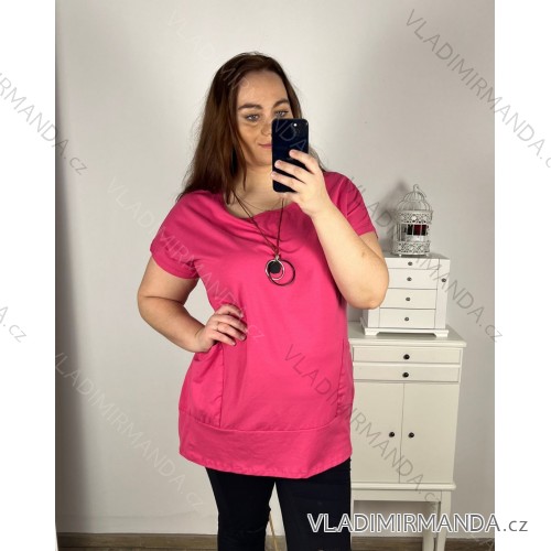 Tunika-Kleid Übergroßer Kurzarm-Anhänger (UNI S-XL) ITALIENISCHE MODE IMC20182 -   dunkelrosa
 -   3xl / 4xl