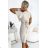 479-5 NINA dress with envelope neckline, sleeves and belt - beige