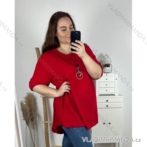 Tunika s přívěškem dlouhý rukáv dámská nadrozměr (4XL/5XL/6XL ONE SIZE) ITALSKÁ MÓDA IMWDD24014