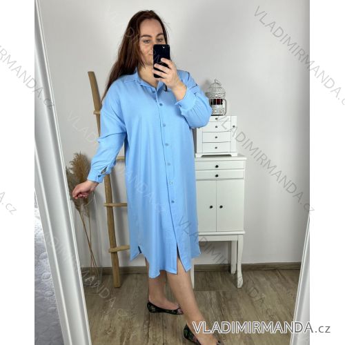 Šaty košilové dlouhý rukáv dámské nadrozměr (3XL/4XL ONE SIZE) ITALSKÁ MÓDA IM424076/DR 3XL/4XL světle modrá