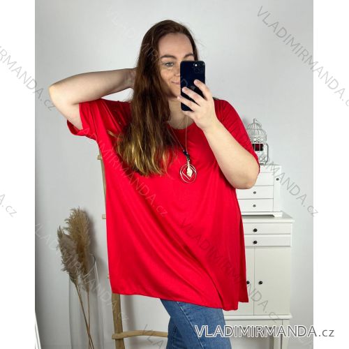 Tunika s přívěškem krátký rukáv dámská nadrozměr (6XL/7XL ONE SIZE) ITALSKÁ MÓDA IMBM24017