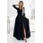 309-11 AMBER lace, elegant long dress with a neckline and leg slit - black