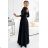 309-11 AMBER lace, elegant long dress with a neckline and leg slit - black