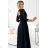 309-11 AMBER lace, elegant long dress with a neckline and leg slit - black