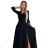 309-11 AMBER lace, elegant long dress with a neckline and leg slit - black