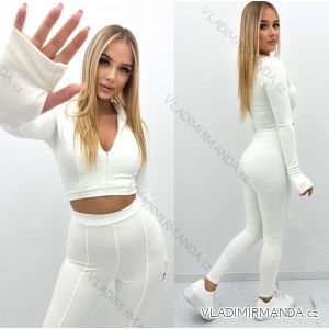 Souprava legíny dlouhé a croptop zip dlouhý rukáv dámská (S/M, M/L ) ITALSKÁ MÓDA TMLLM24LINDA