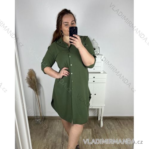 Oversize 3/4 Sleeve Women's Plus Size Shirt Dress (L/XL/2XL ONE SIZE) ITALIAN FASHION IM423111