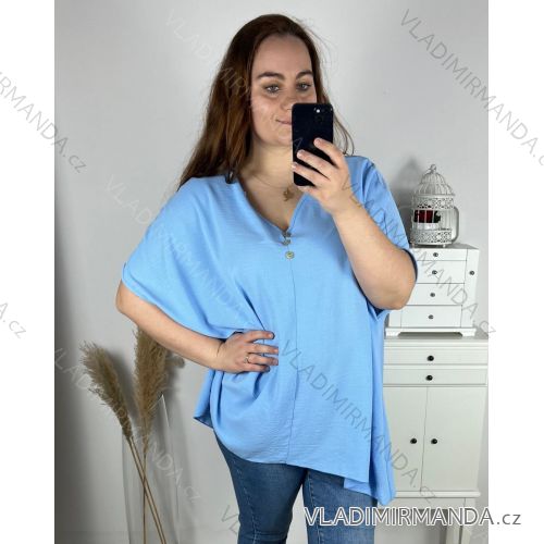 Tunika krátký rukáv dámská nadrozměr (5XL/6XL/7XL ONE SIZE) ITALSKÁ MÓDA IMBM24KNOPP/DR 5XL/6XL světle modrá