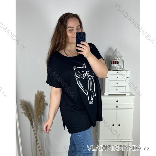 Tunika tričko krátký rukáv dámská (4XL/5XL/6XL ONE SIZE) MODA ITALY TML24NOVA-3/DR 4XL/5XL Černá