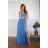 Women's Long Elegant Dress with Wide Straps (SL) FRENCH FASHION FMPEL23VELVET -   blue -   42