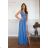 Women's Long Elegant Dress with Wide Straps (SL) FRENCH FASHION FMPEL23VELVET -   blue -   42