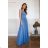 Women's Long Elegant Dress with Wide Straps (SL) FRENCH FASHION FMPEL23VELVET -   blue -   42