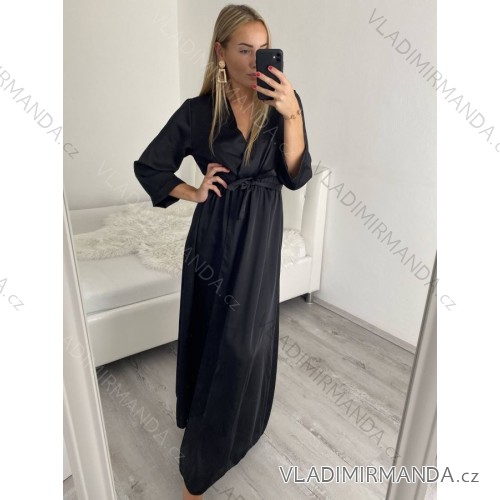 Šaty dlouhé elegantní dlouhý rukáv dámské (S/M ONE SIZE) ITALSKÁ MÓDA IMPSH2455183 Černá S/M