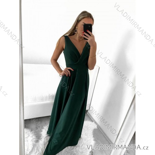 Šaty dlouhé elegantní bez rukávu dámské (S/M ONE SIZE) ITALSKÁ MÓDA IMPSH246329 tmavě zelená S/M