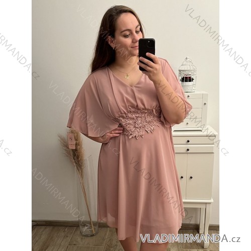 Šaty společenské elegantní krátký rukáv dámské nadrozměr (XL/2XL ONE SIZE) ITALSKÁ MÓDA IMPSH2418025 růžová XL/2XL