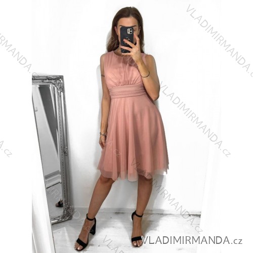 Šaty elegantní společenské široká ramínka dámské (S/M ONE SIZE) ITALSKÁ MÓDA IMPSH2420821 růžová S/M