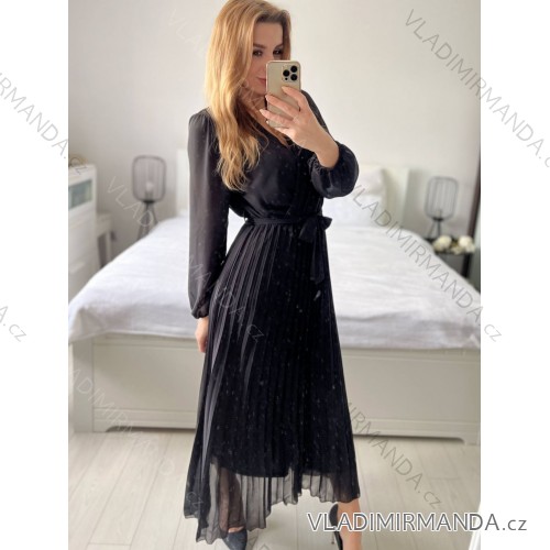 Women's Elegant Long Long Sleeve Dress (S/M ONE SIZE) ITALIAN FASHION IM4221091 -   black -   S / M