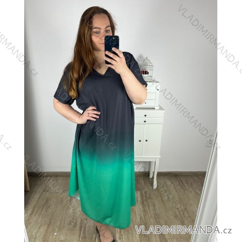 Šaty letní krátký rukáv dámské nadrozměr (3XL/4XL ONE SIZE) ITALSKÁ MÓDA IMWQ24076-5/DUR 3XL/4XL zelená