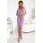 404-10 Shiny dress with a neckline and a slit on the leg - dirty pink with glitter