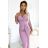 404-10 Shiny dress with a neckline and a slit on the leg - dirty pink with glitter