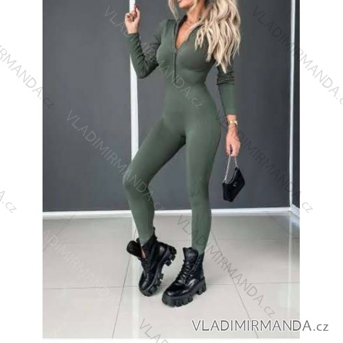 Women's Long Elegant Long Sleeve Jumpsuit (S/M ONE SIZE) ITALIAN FASHION IMWA23289 -   zelená khaki -   S / M