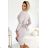 209-11 Dress with long sleeves and a wide tied belt - beige