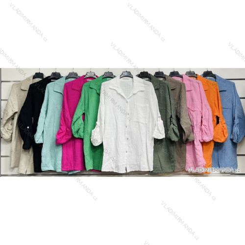 Women's oversized cotton long sleeve shirt (S / M ONE SIZE) ITALIAN FASHION IMWM221600