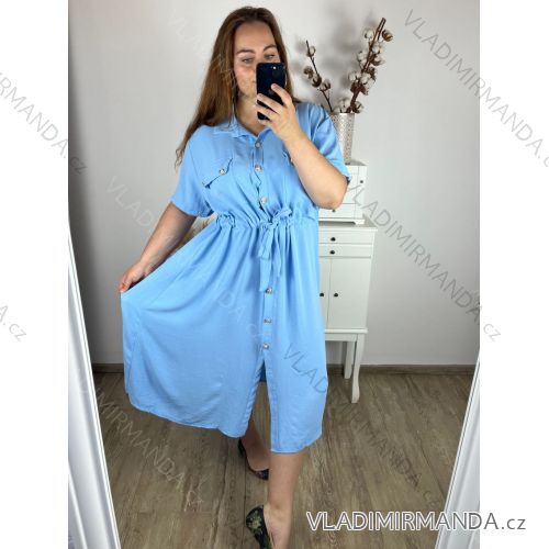 Šaty letní košilové krátký rukáv dámské nadrozměr (3XL/4XL ONE SIZE) ITALSKÁ MÓDA IMWQ24103